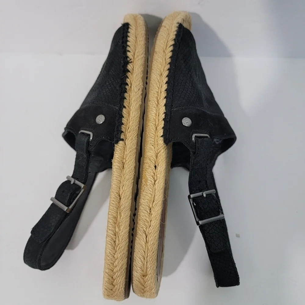UGG Isadora Black Leather Snakeskin Slink Back Espadrille Sandals Women Sz 5.5
